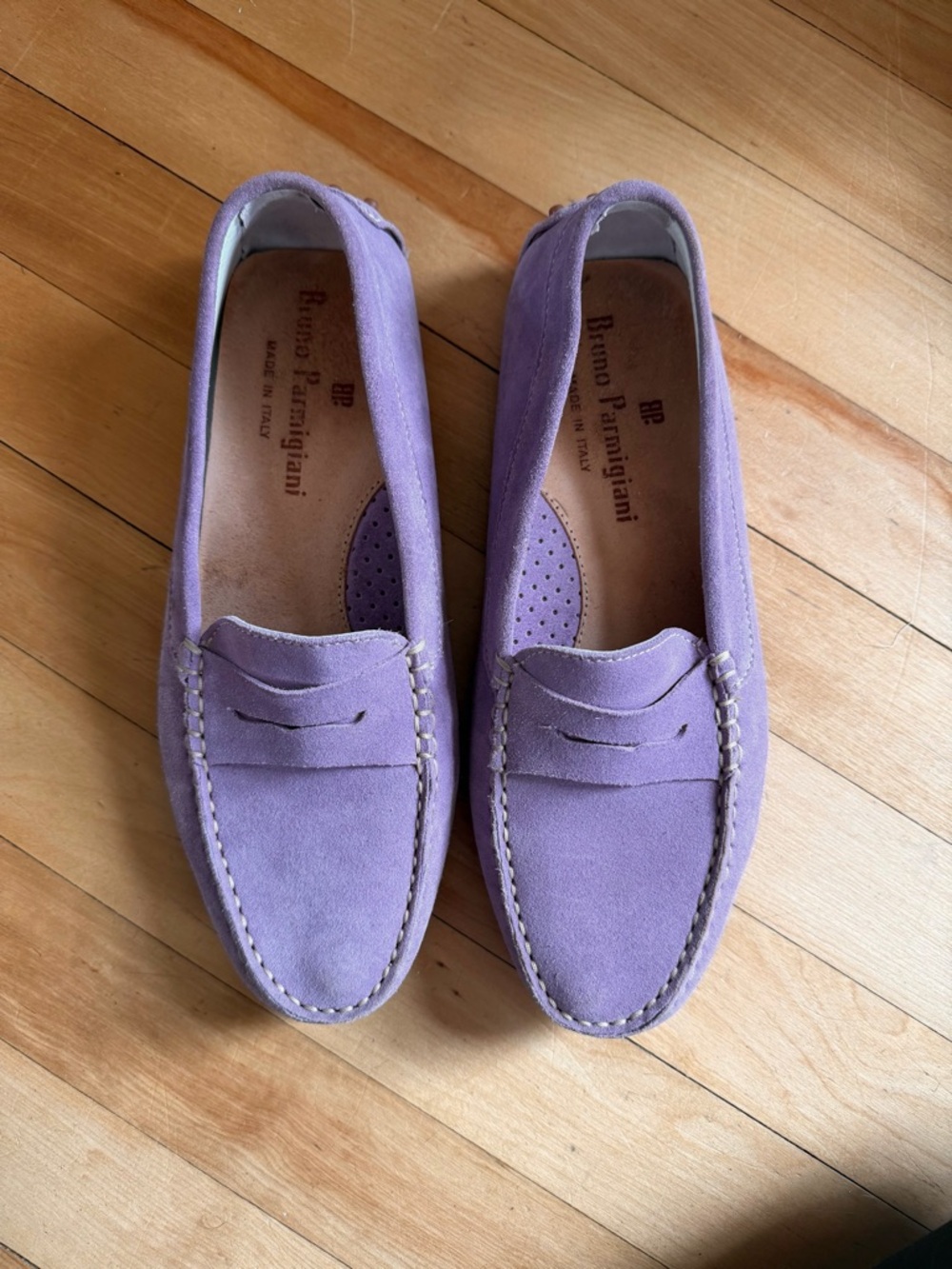 Womens Purple Suede Penny Loafers